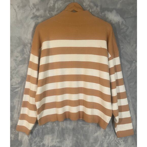 Anthropologie Maeve Carys Mock Neck Stripe Pullover Sweater L Neutral Minimalist - Picture 3 of 13